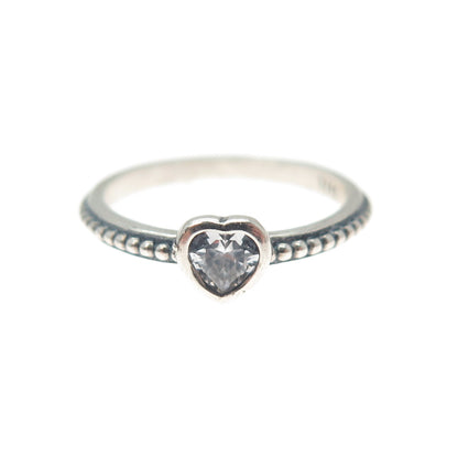 925 Sterling Silver Heart-Cut C Z Granulated Oxidized Ring Size 5
