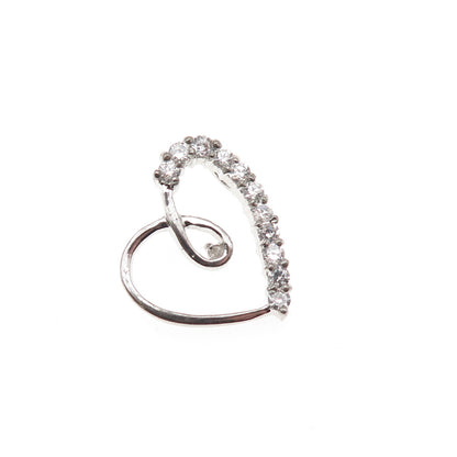 925 Sterling Silver Real Round-Cut Diamond & C Z Heart Mini Slide Charm Pendant