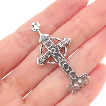 925 Sterling Silver Vintage 1997 Art Love Grace Cross Charm Pendant
