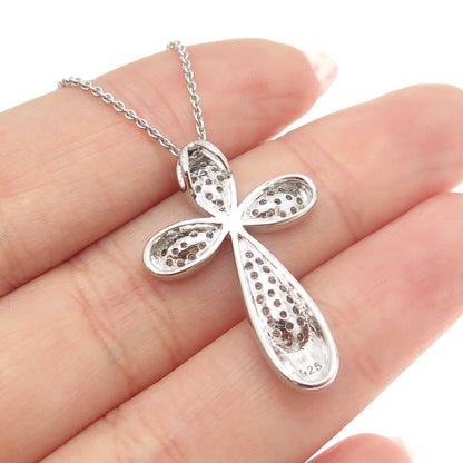 925 Sterling Silver Italy Round-Cut C Z Sparkle Cross Cable Chain Necklace 16"