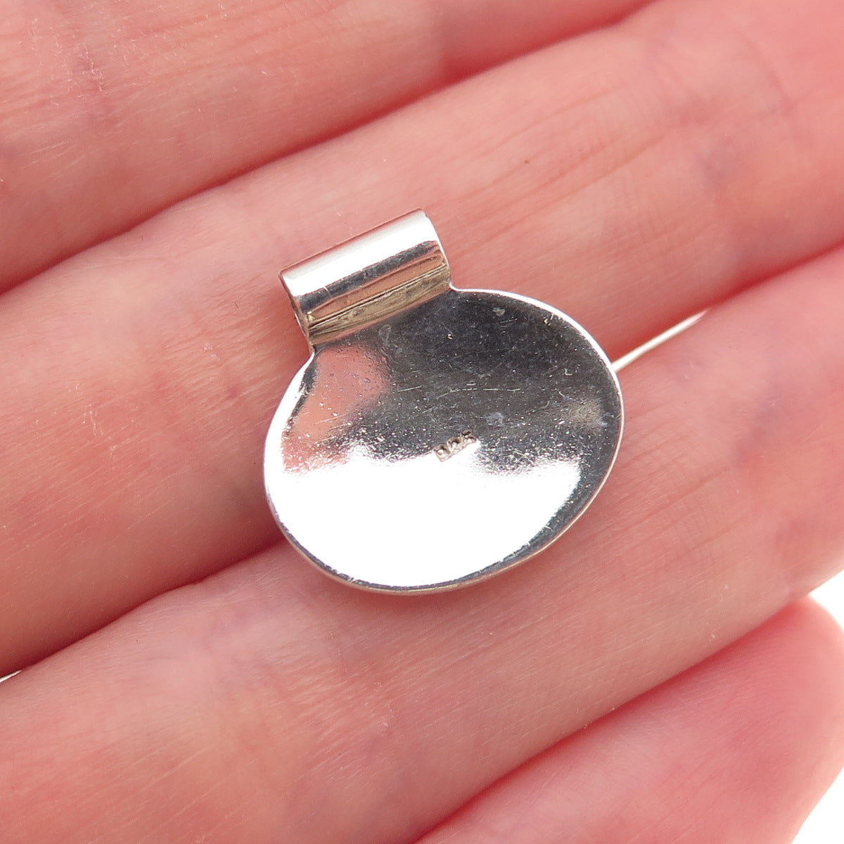 925 Sterling Silver Vintage Real Pearl Modernist Disc Slide Charm Pendant