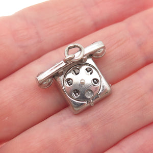 Wells 925 Sterling Silver Vintage Hello Retro Rotary Phone 3D Mini Charm Pendant
