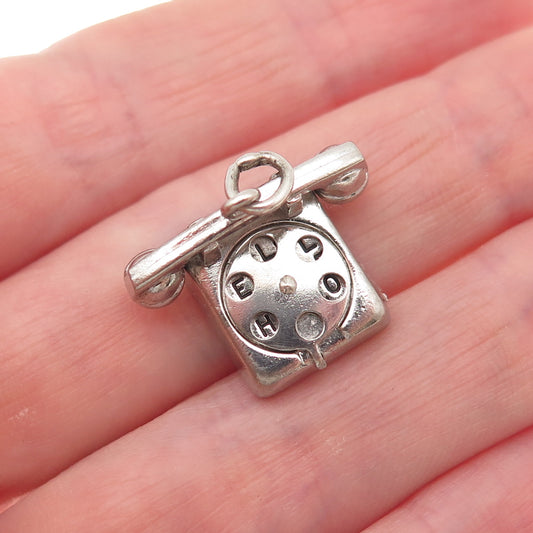Wells 925 Sterling Silver Vintage Hello Retro Rotary Phone 3D Mini Charm Pendant