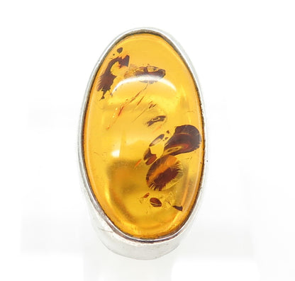 925 Sterling Silver Vintage European Real Amber Ring Size 5.25