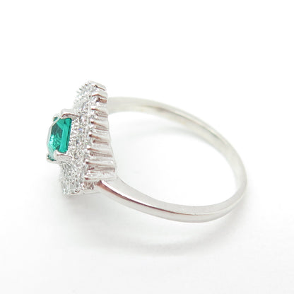 925 Sterling Silver Nano Emerald & Round-Cut C Z Ring Size 7.75