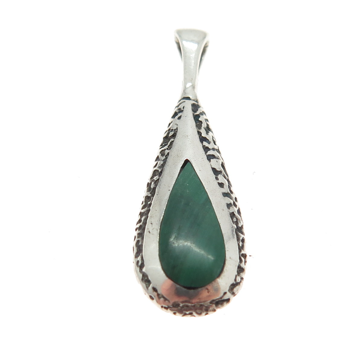 Old Pawn Sterling Silver Vintage Southwestern Malachite Teardrop Tribal Pendant