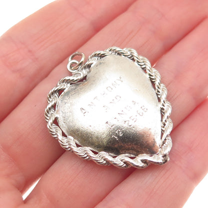 925 Sterling Silver Vintage Rhinestone Christmas Tree Heart Charm Pendant
