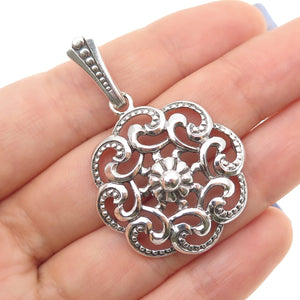 835 Silver Vintage European Flower Swirl Oxidized Charm Pendant