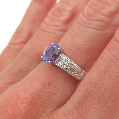 925 Sterling Silver Real Tanzanite & White Topaz Ring Size 8