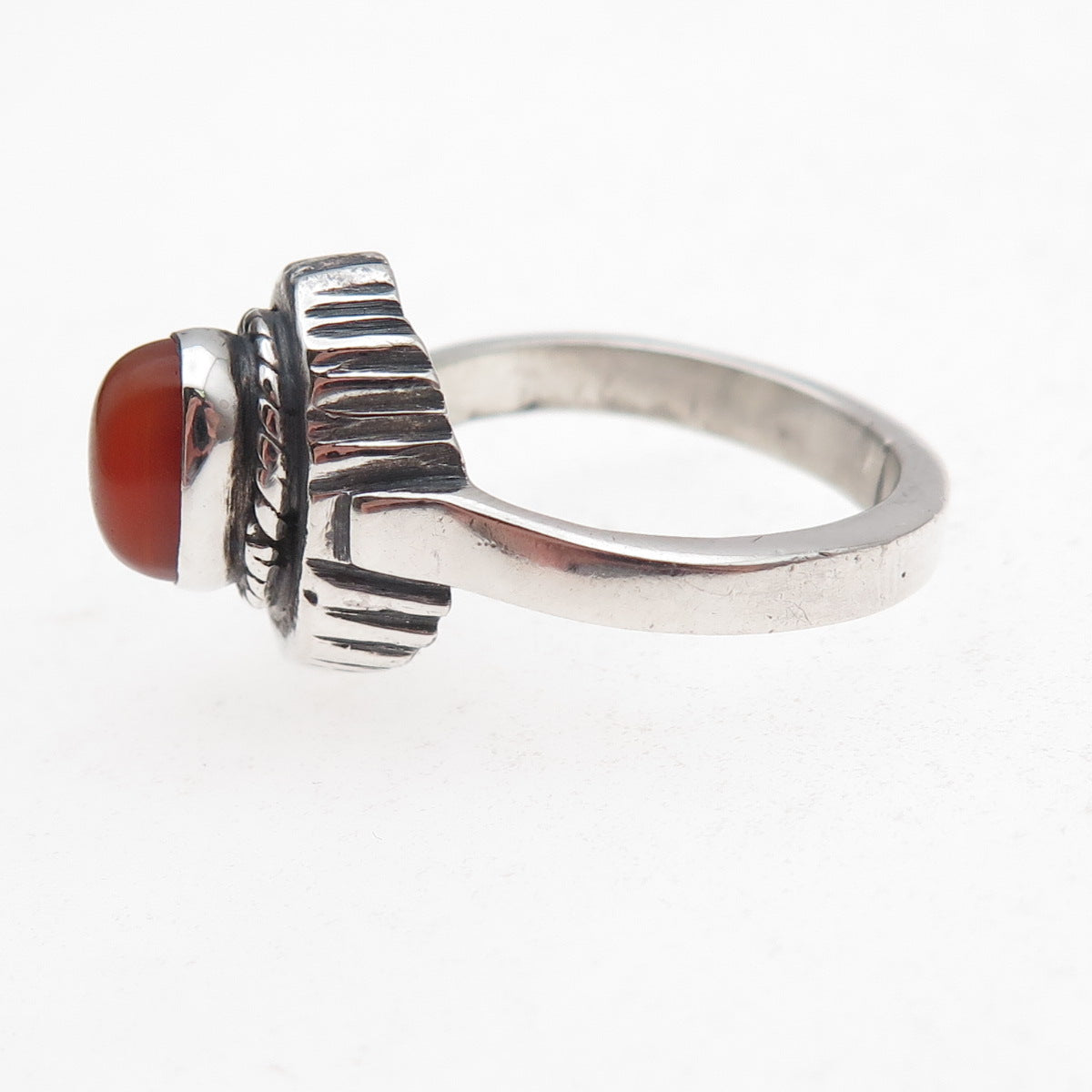 925 Sterling Silver Vintage Real Carnelian Modernist Oxidized Ring Size 7.5