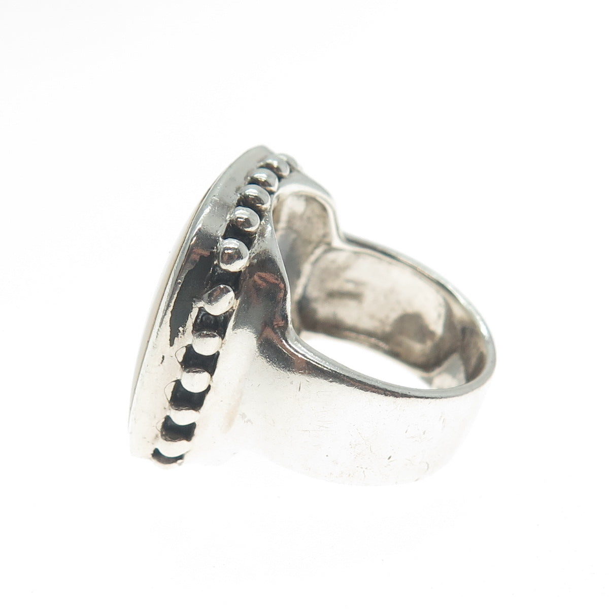 925 Sterling Silver Vintage Real Mother-of-Pearl Polka Dot Wide Ring Size 5.75
