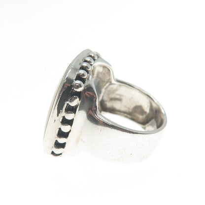 925 Sterling Silver Vintage Real Mother-of-Pearl Polka Dot Wide Ring Size 5.75