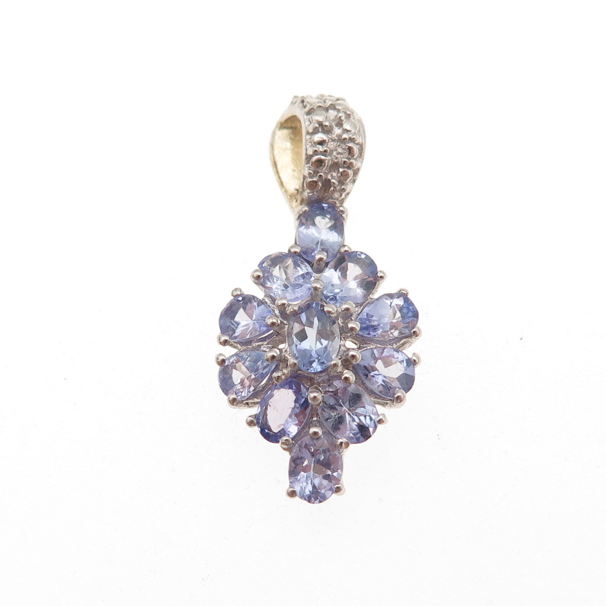 Chuck Clemency 925 Sterling Silver Real Oval & Pear-Cut Tanzanite Charm Pendant