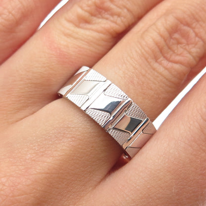 NEOS 925 Sterling Silver Textured Zig Zag Band Ring Size 7.75