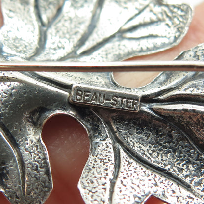 BEAU 925 Sterling Silver Vintage Leaf Pin Brooch