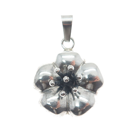 925 Sterling Silver Vintage Mexico Puffy Flower Oxidized Pendant