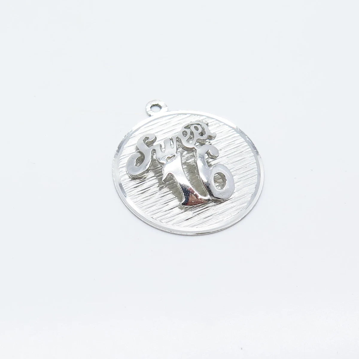 925 Sterling Silver Vintage M & M ''Sweet 16'' Textured Round Charm Pendant