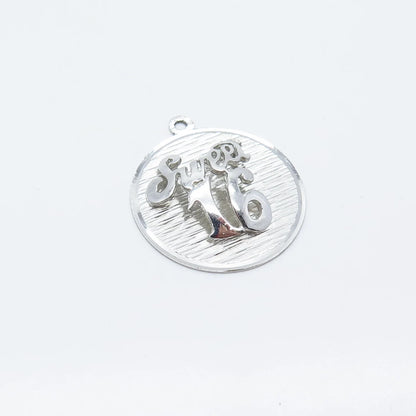 925 Sterling Silver Vintage M & M ''Sweet 16'' Textured Round Charm Pendant