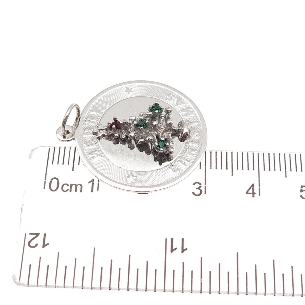 925 Sterling Silver Vintage Rhinestone Merry Christmas Tree Charm Pendant