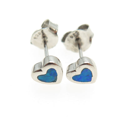 925 Sterling Silver Real Opal Heart Stud Earrings