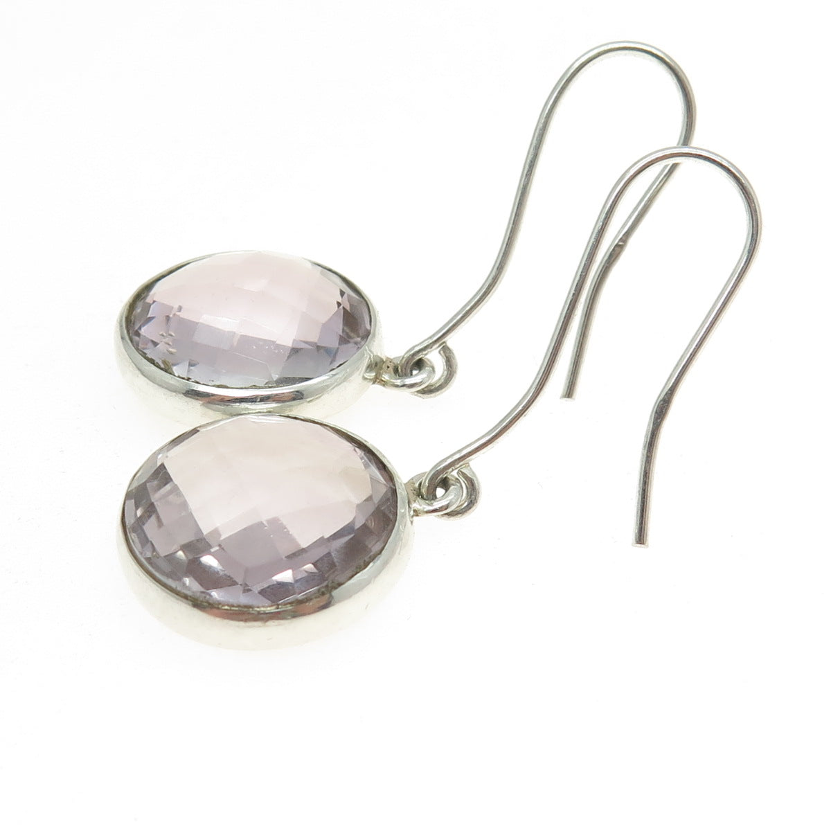 925 Sterling Silver Vintage Real Round-Cut Amethyst Dangling Earrings