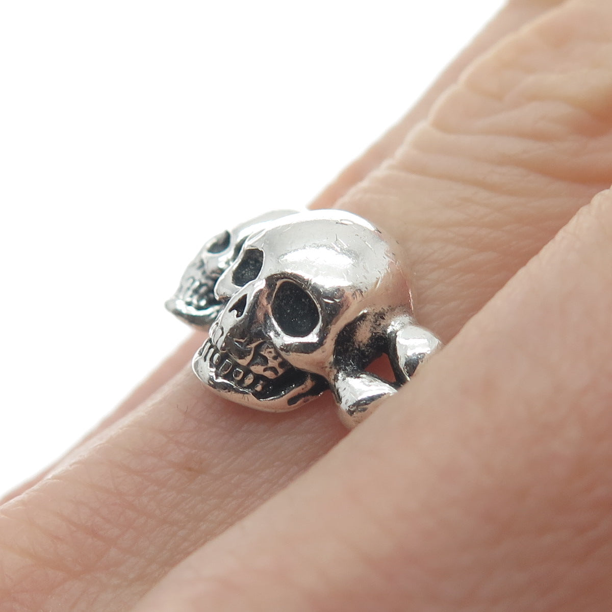 SKULLS & BONES 925 Sterling Silver Vintage Biker 3D Ring Size 9.25