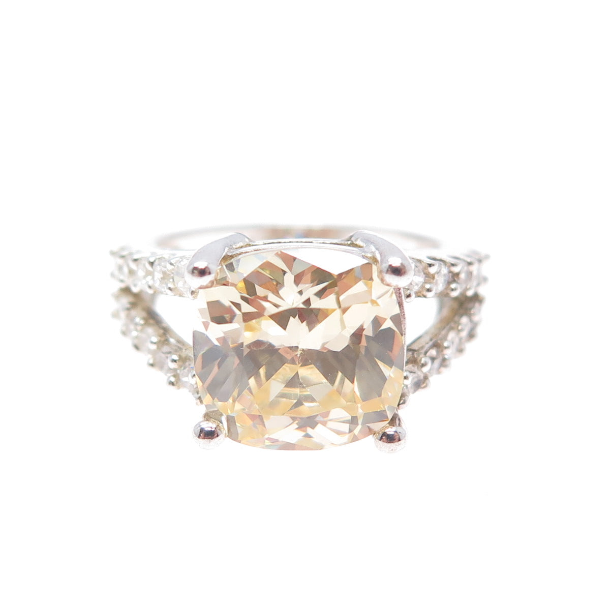 925 Sterling Silver Vintage Canary & White C Z Ring Size 5.25