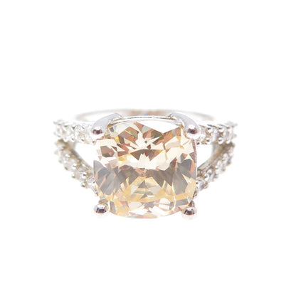 925 Sterling Silver Vintage Canary & White C Z Ring Size 5.25