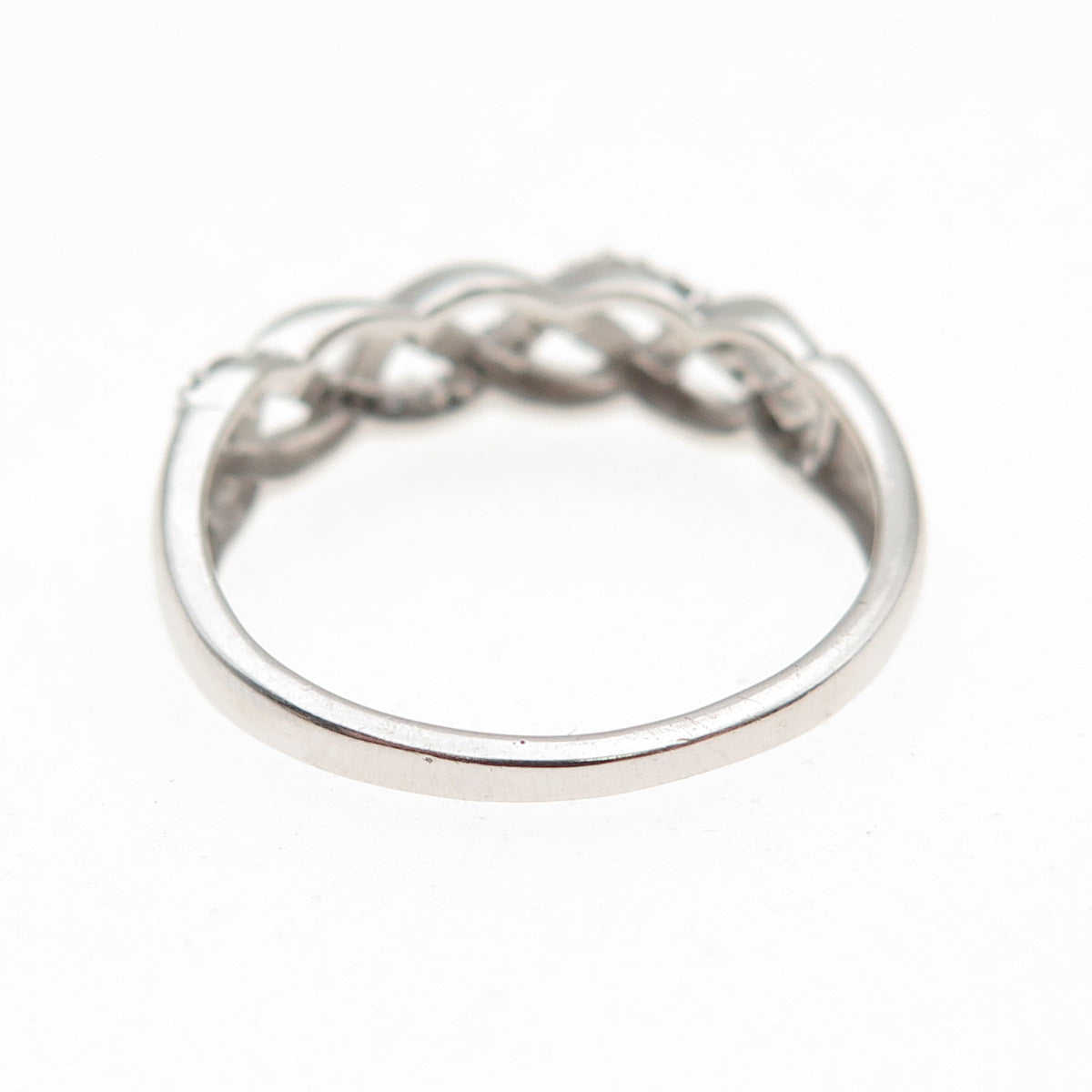 925 Sterling Silver Real Round-Cut Diamond Woven Ring Size 7.75