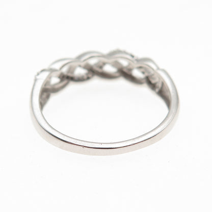 925 Sterling Silver Real Round-Cut Diamond Woven Ring Size 7.75