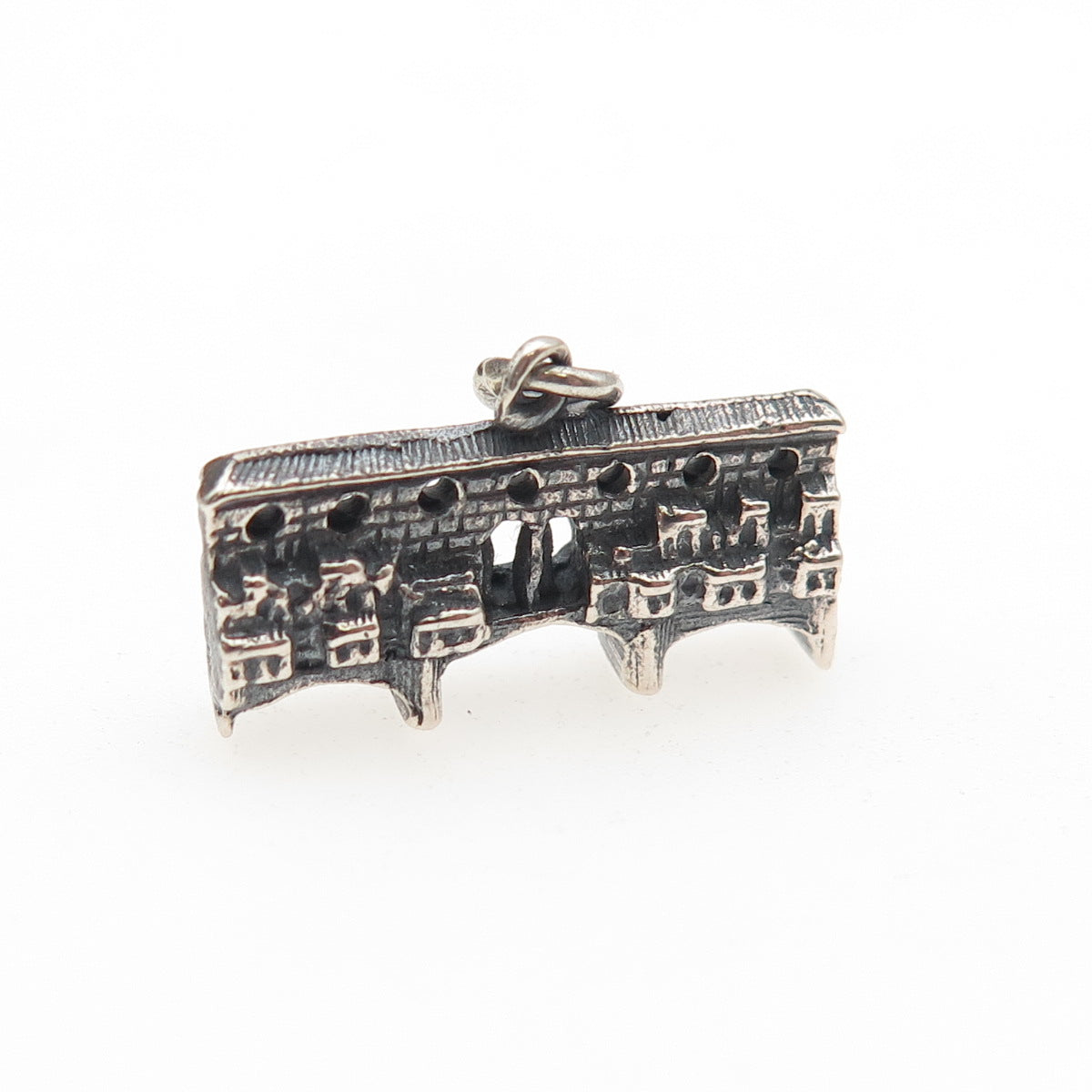 800 Silver Vintage Italy Ponte Vecchio Bridge 3D Mini Charm Pendant