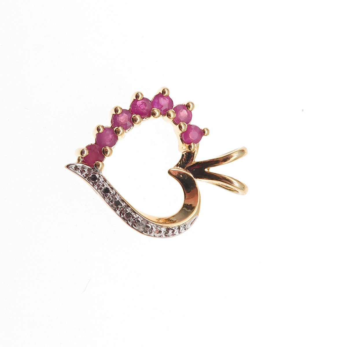 Ross Simons Sterling Silver Gold Plated Real Diamond & Ruby Heart Mini Pendant