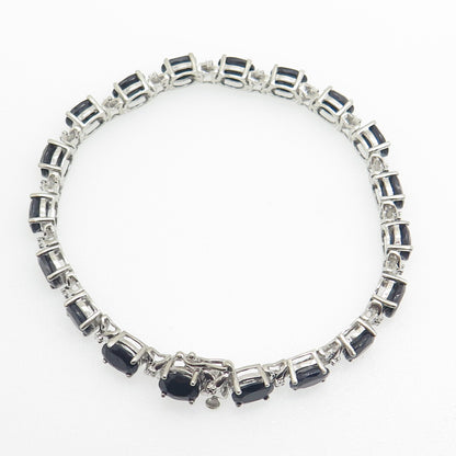 HN HENG NGAI 925 Sterling Silver Real Oval-Cut Sapphire "X" Link Bracelet 7.25"