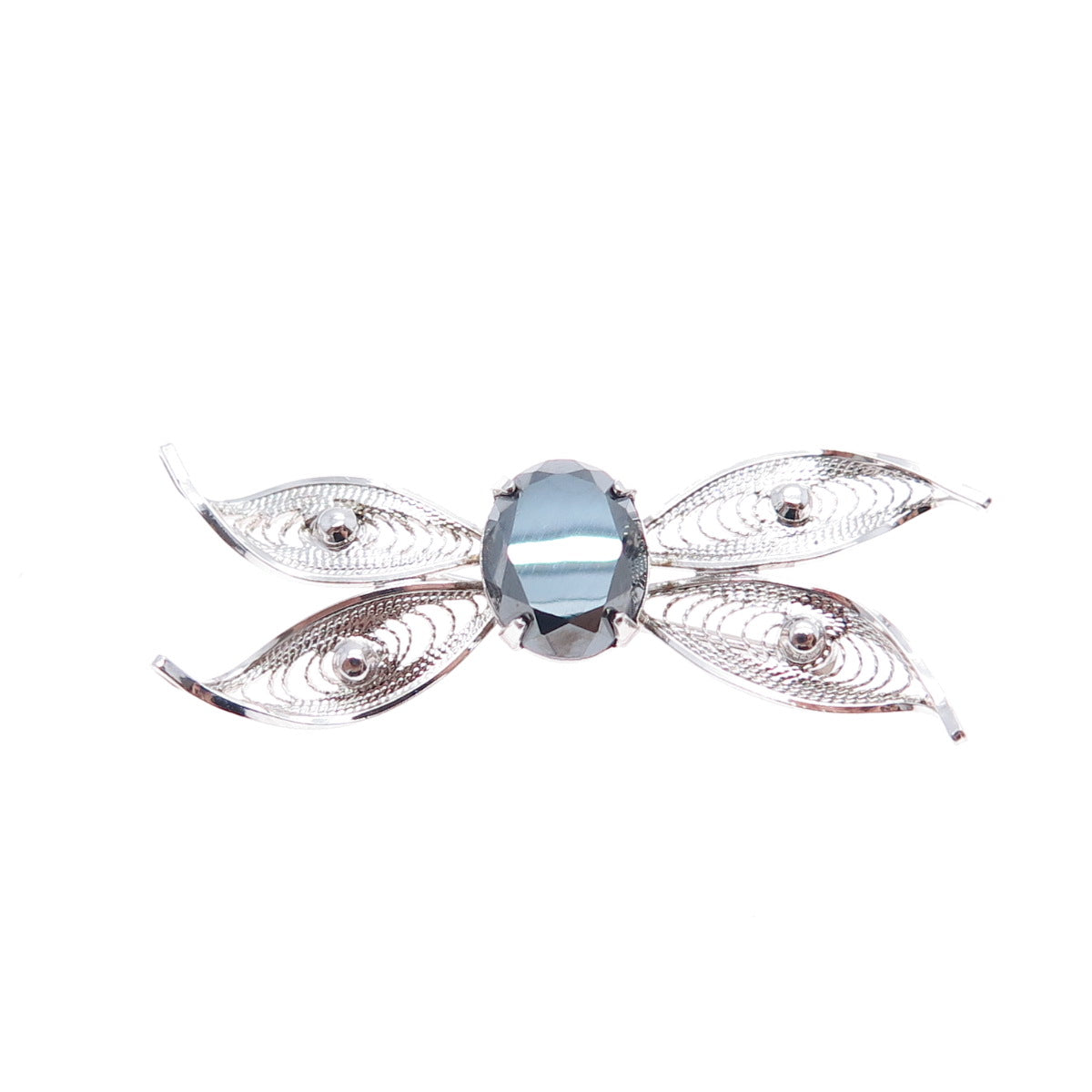 SORRENTO 925 Sterling Silver Vintage Real Hematite Filigree Butterfly Pin Brooch