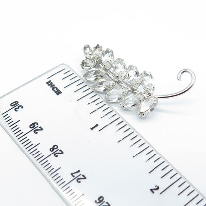 CARL ART 925 Sterling Silver Antique Art Deco Rhinestone Leaf Pin Brooch