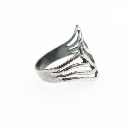 925 Sterling Silver Vintage Modernist Wavy Oxidized Ring Size 7.25