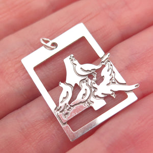 925 Sterling Silver Vintage Branch Of Garden Birds Charm Pendant