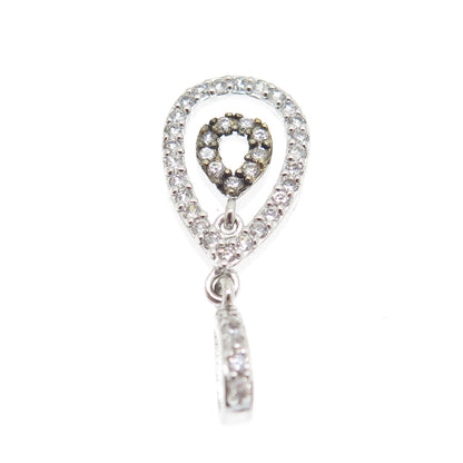 925 Sterling Silver 2-Tone Round-Cut C Z Teardrop Pendant