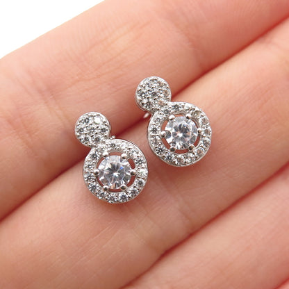 925 Sterling Silver Round-Cut C Z Sparkle Drop Earrings