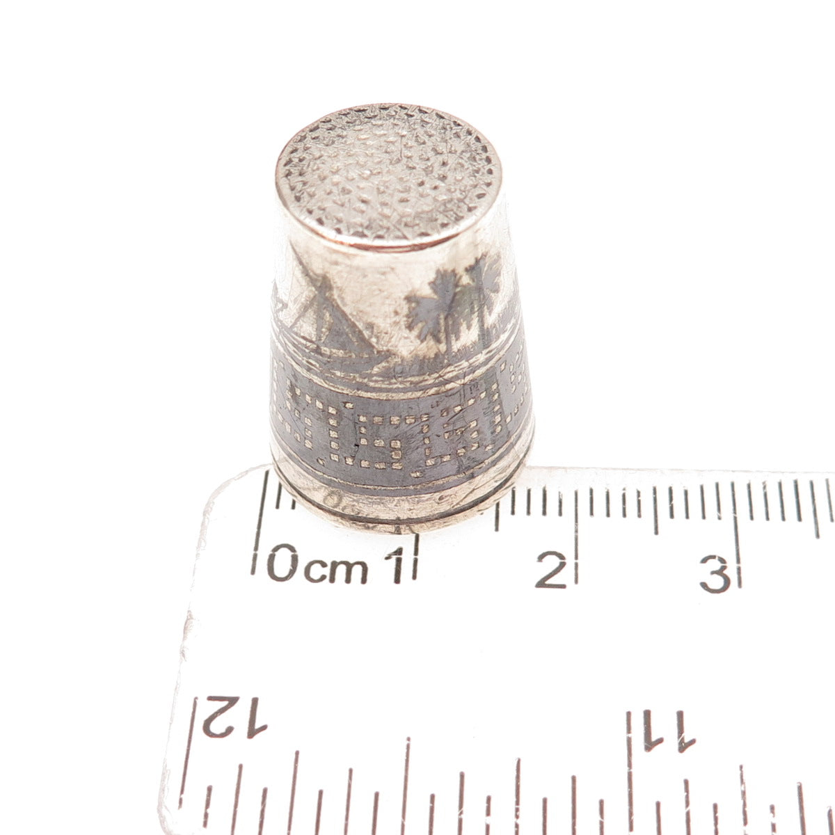 925 Sterling Silver Antique Art Deco Niello Oxidized Sewing Thimble