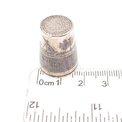 925 Sterling Silver Antique Art Deco Niello Oxidized Sewing Thimble