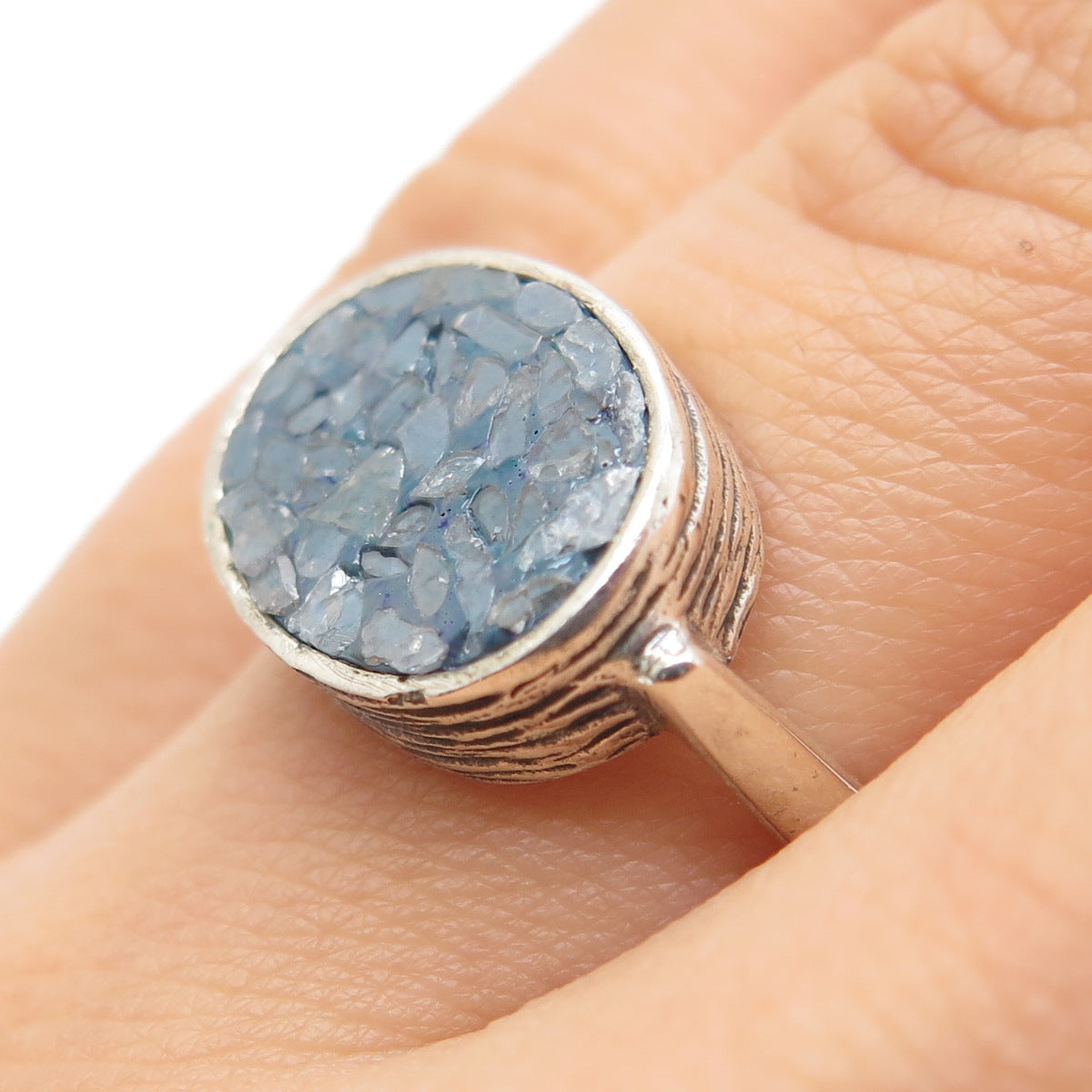 SAMUEL BENHAM 925 Sterling Silver Vintage Real Diamond Inlay Ring Size 5.5