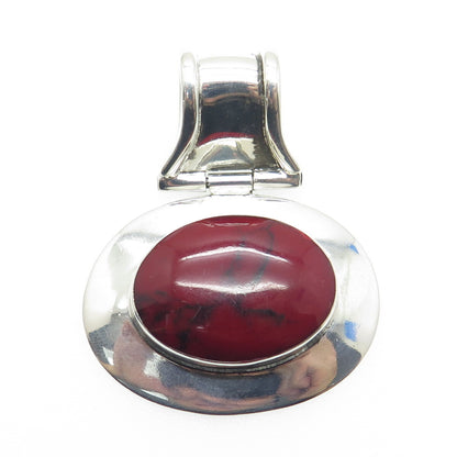 925 Sterling Silver Vintage Real Red Turquoise Modernist Pendant