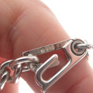 925 Sterling Silver Vintage Modernist Heart Charm Curb Link Bracelet 6.75"
