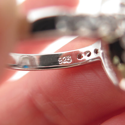 925 Sterling Silver Oval-Cut Blue & Round-Cut White C Z Ring Size 6