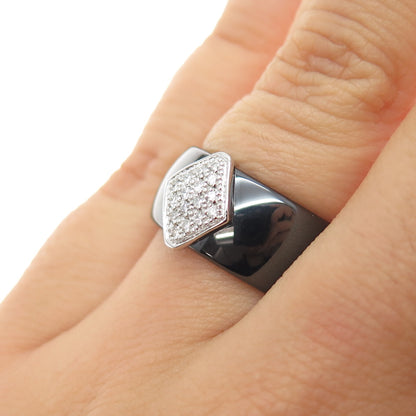925 Sterling Silver & Ceramic Real Round-Cut Diamond Band Ring Size 6.25
