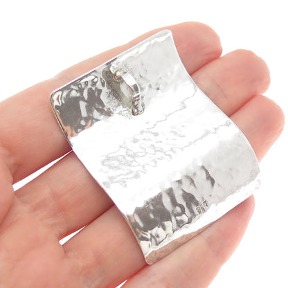 925 Sterling Silver Vintage Modernist Wavy Hammered Slide Pendant