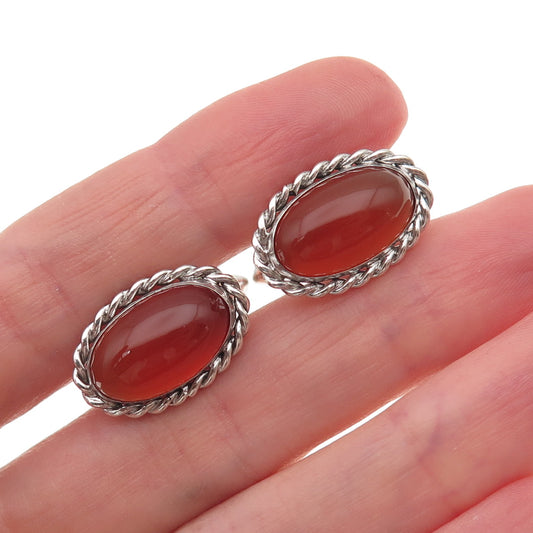 B.A. Ballou 925 Sterling Silver Vintage Real Carnelian Oxidized Cufflinks