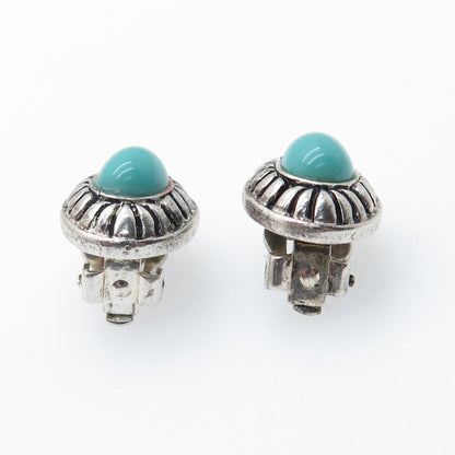 Old Pawn 925 Sterling Silver Vintage Lone Mountain Turquoise Clip On Earrings