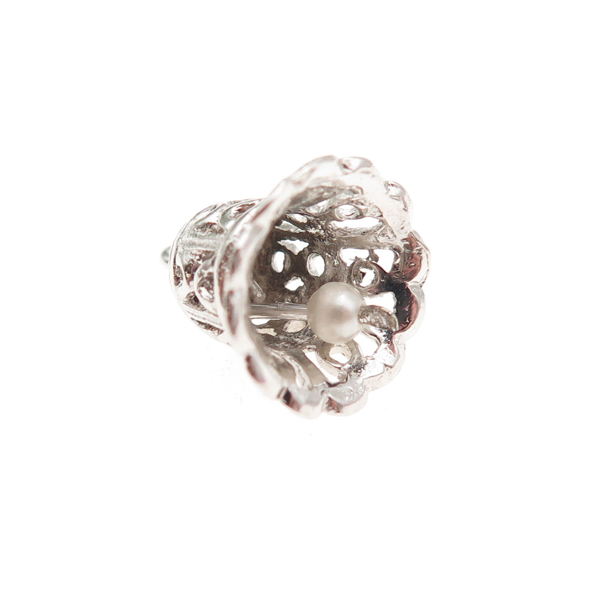925 Sterling Silver Vintage Faux Pearl Ornate Bell 3D Mini Charm Pendant
